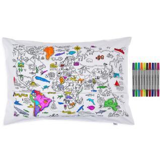 Funda de almohada infantil para colorear y aprender - mapamundi Eat Sleep Doodle [Taille 75x50 cm]